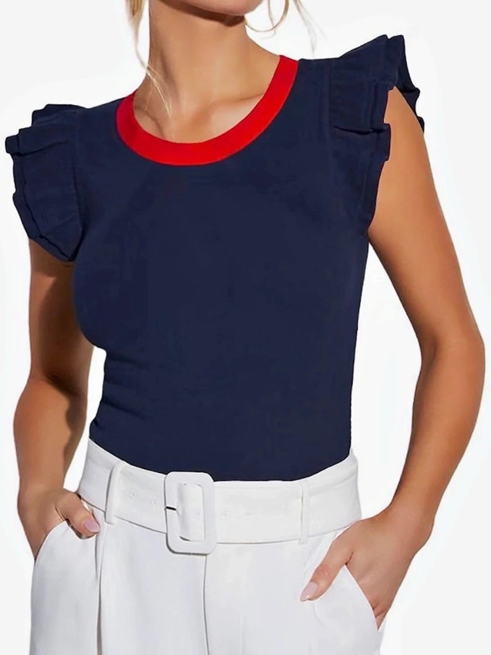 Mini Ruffle Puff Sleeve T-Shirt Blue & Red